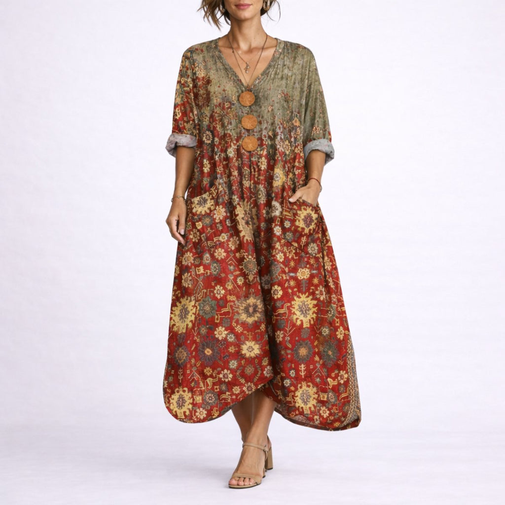 Women's Boho Paisley Autumn Occasion Maxi Dress