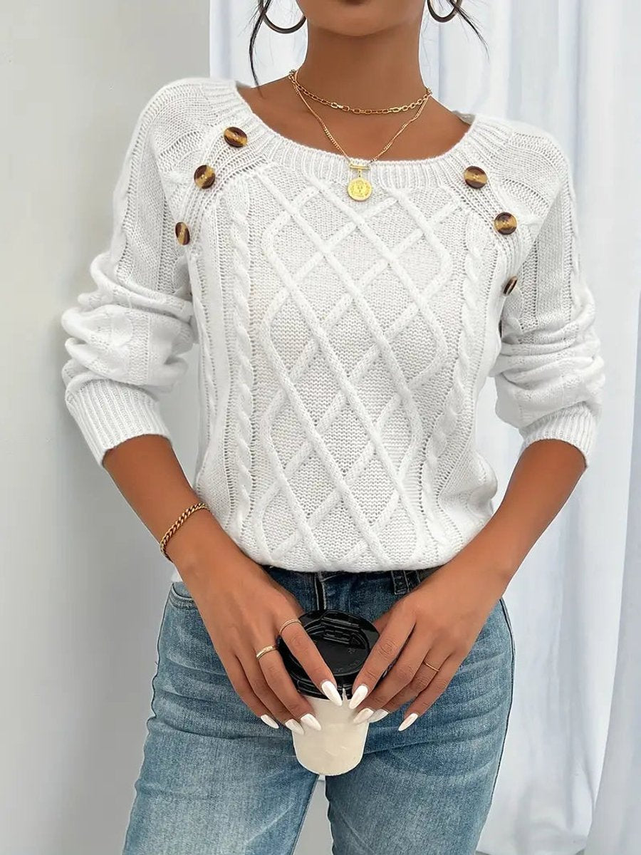 Women's Raglan-Sleeve Cable Knit Button-Detail Jumper