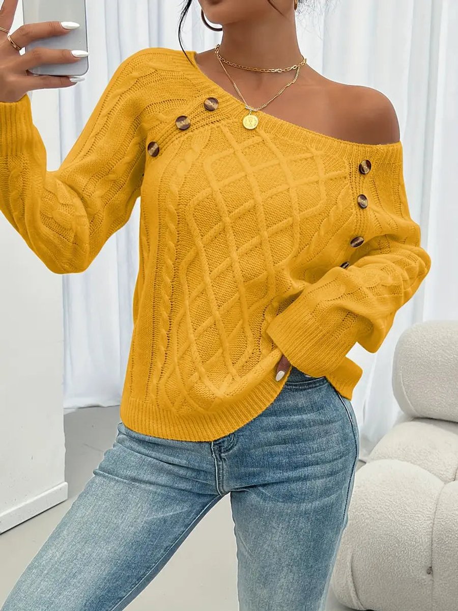 Women's Raglan-Sleeve Cable Knit Button-Detail Jumper