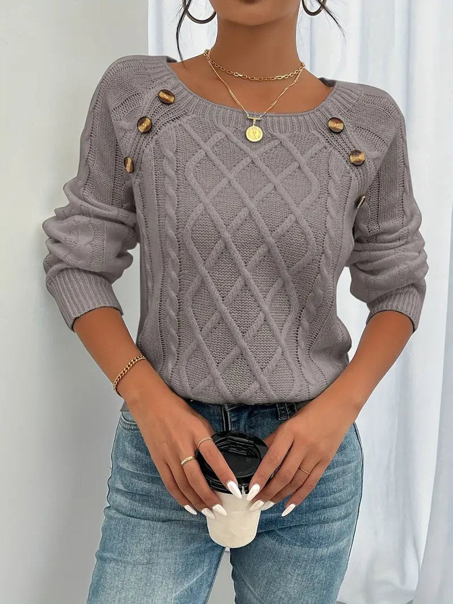 Women's Raglan-Sleeve Cable Knit Button-Detail Jumper