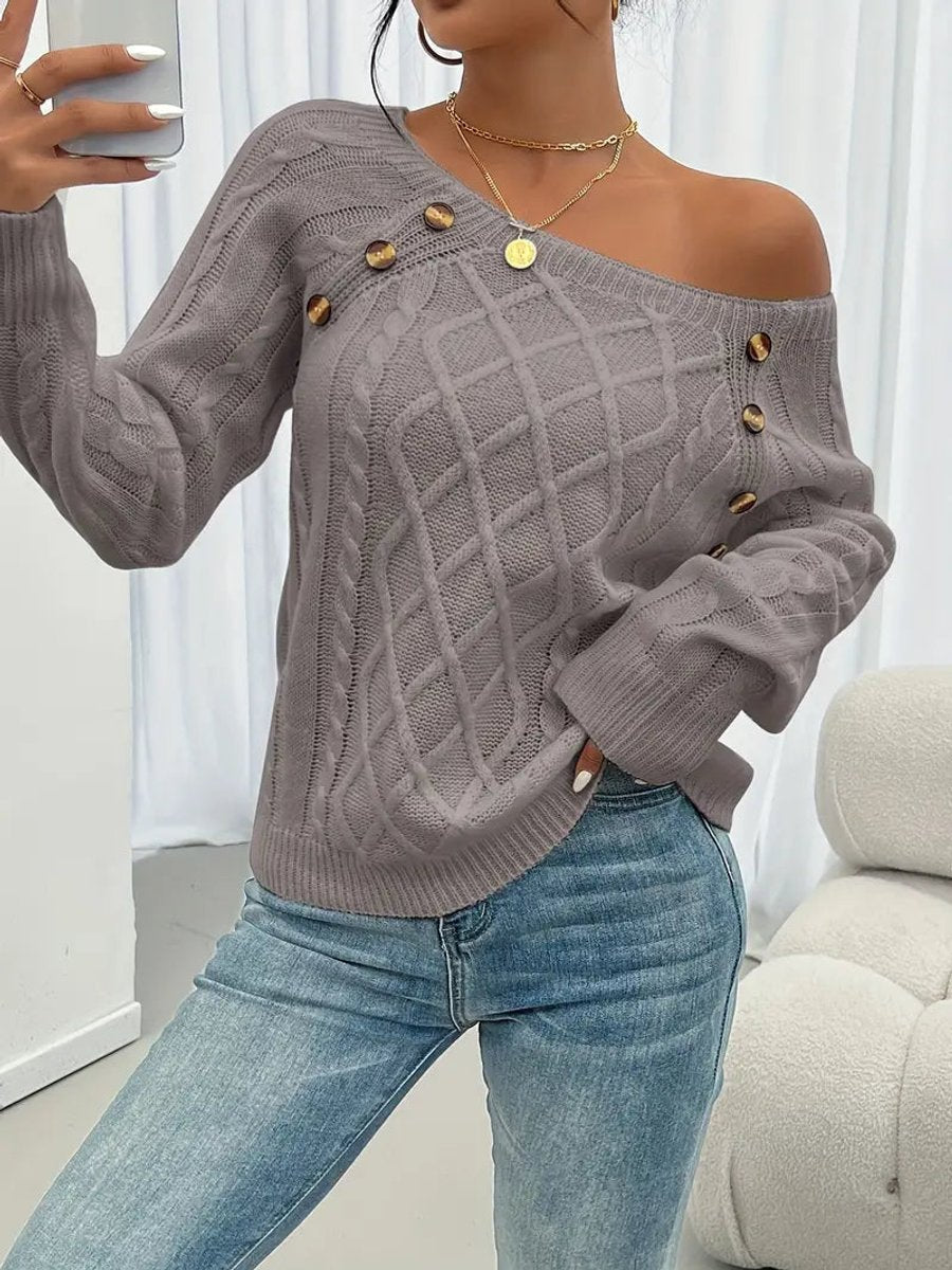 Women's Raglan-Sleeve Cable Knit Button-Detail Jumper