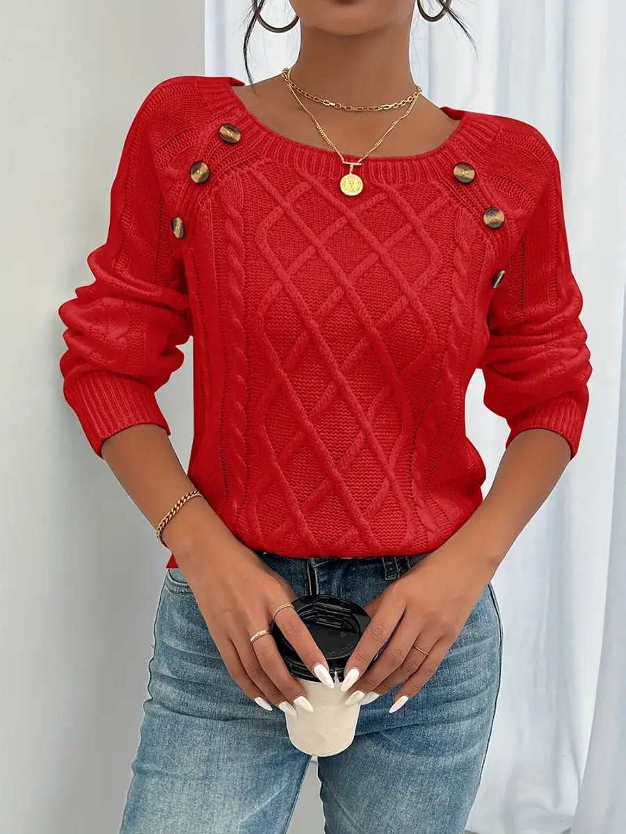 Women's Raglan-Sleeve Cable Knit Button-Detail Jumper
