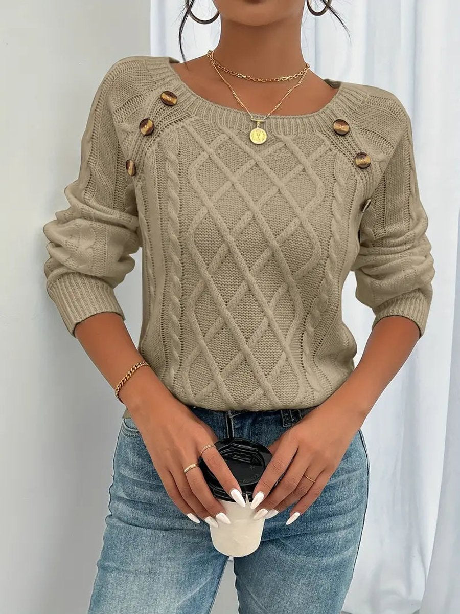 Women's Raglan-Sleeve Cable Knit Button-Detail Jumper
