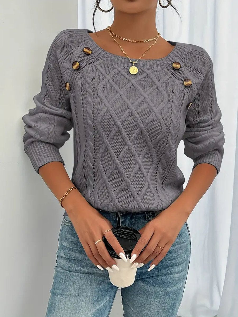 Women's Raglan-Sleeve Cable Knit Button-Detail Jumper