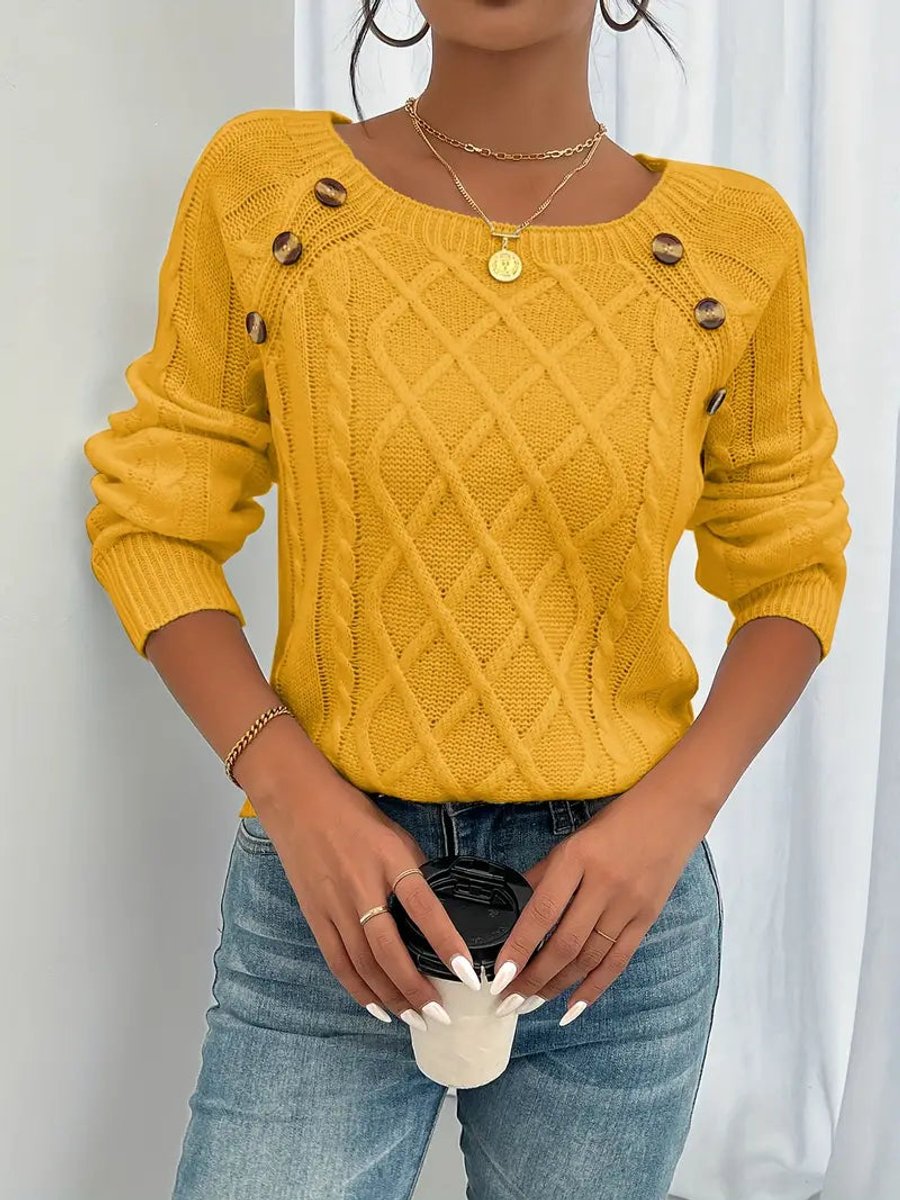 Women's Raglan-Sleeve Cable Knit Button-Detail Jumper