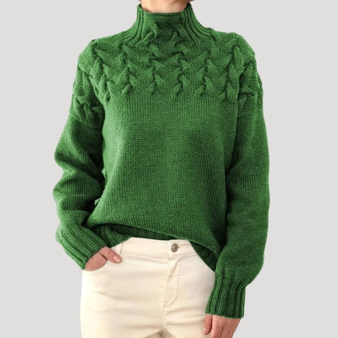 Women's Cable Knit Polo Neck Pullover