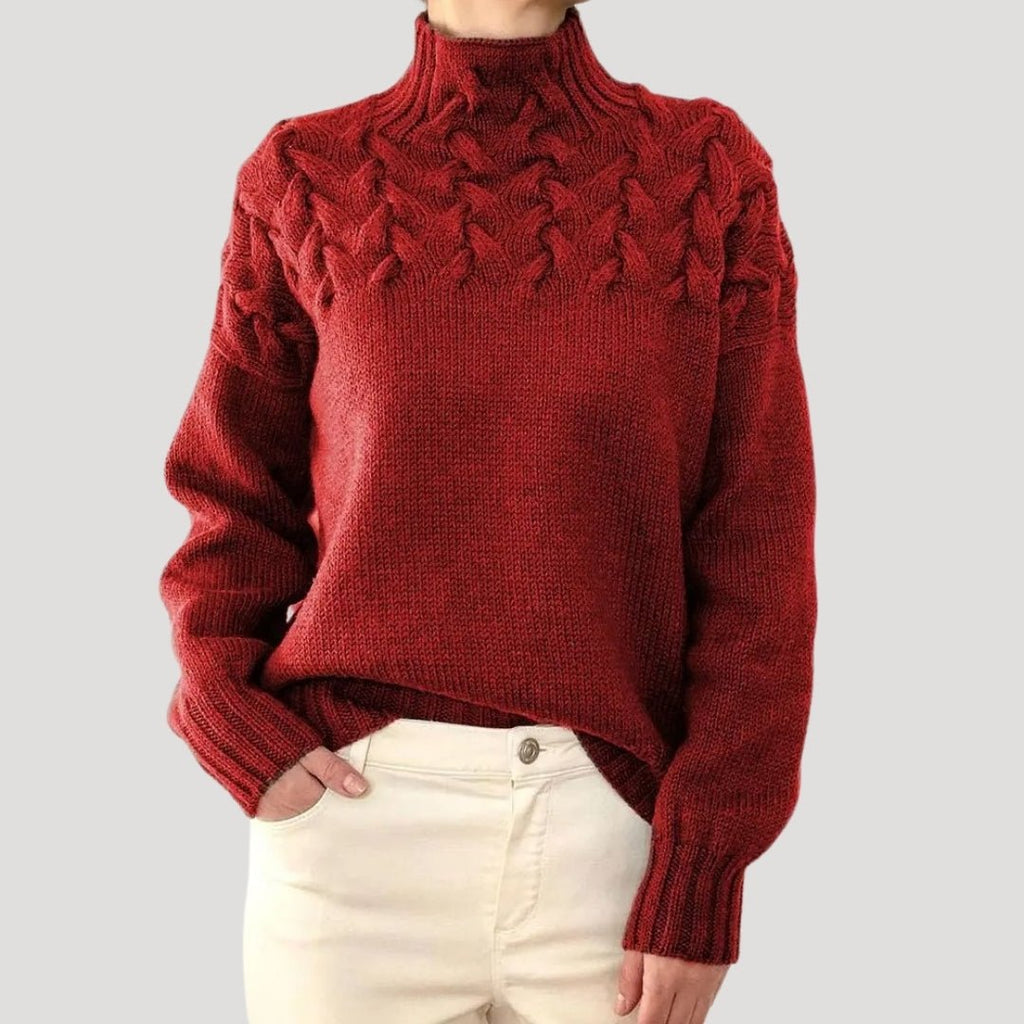 Women's Cable Knit Polo Neck Pullover