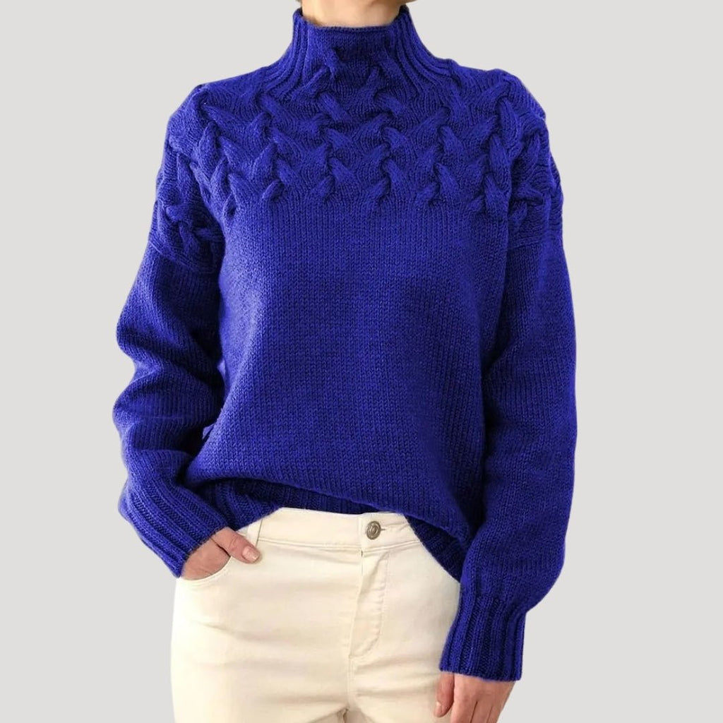 Women's Cable Knit Polo Neck Pullover