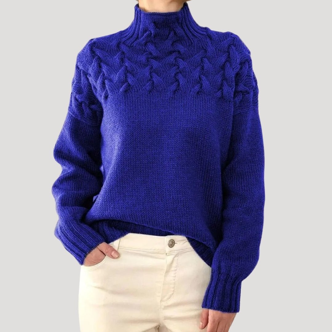 Women's Cable Knit Polo Neck Pullover