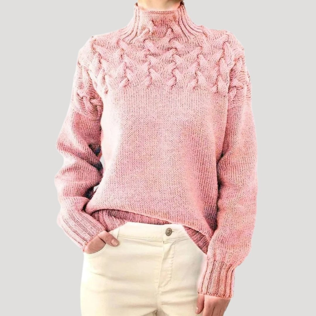 Women's Cable Knit Polo Neck Pullover