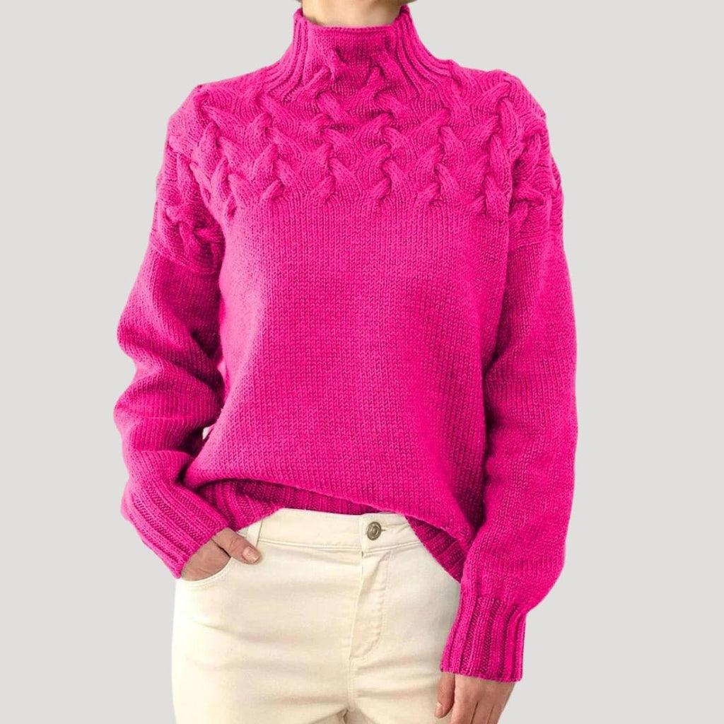 Women's Cable Knit Polo Neck Pullover