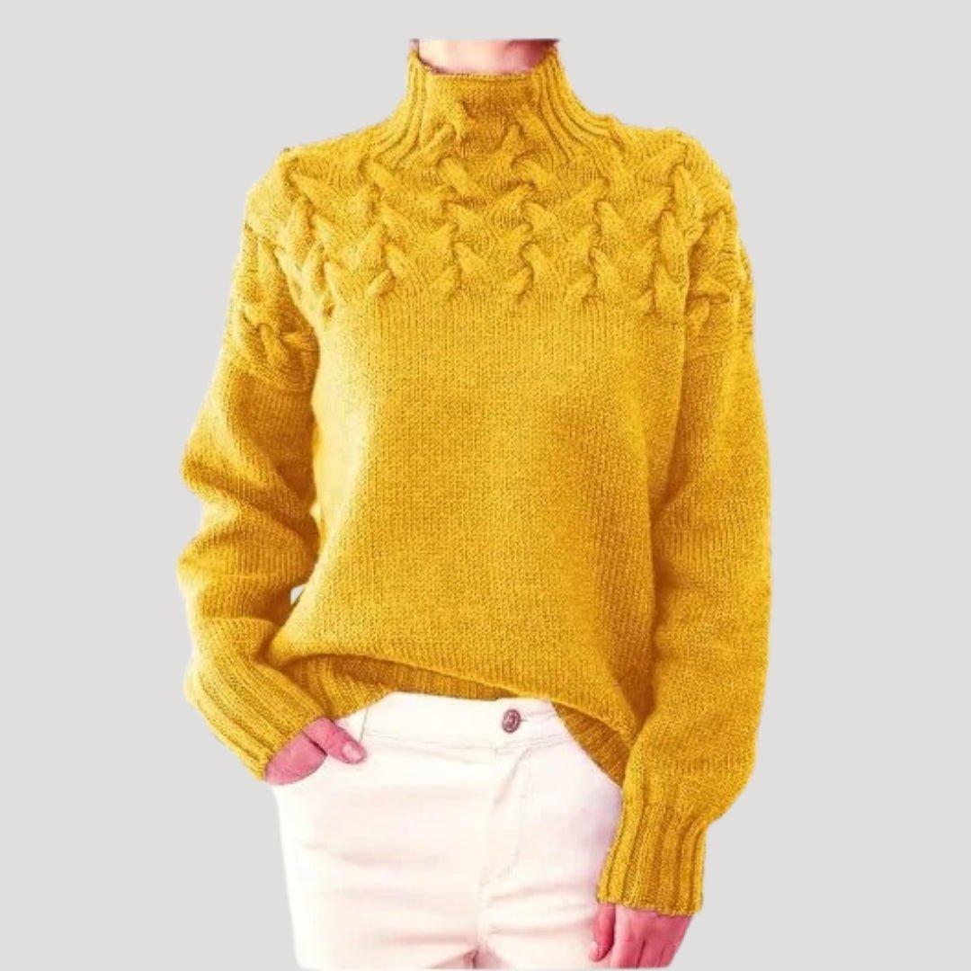 Women's Cable Knit Polo Neck Pullover