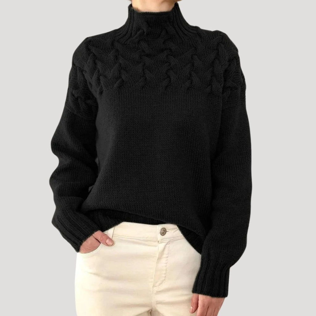 Women's Cable Knit Polo Neck Pullover
