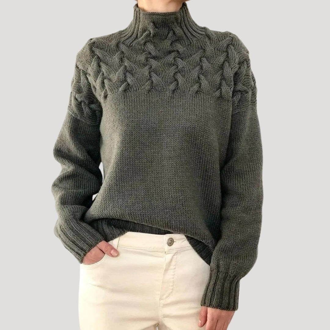 Women's Cable Knit Polo Neck Pullover