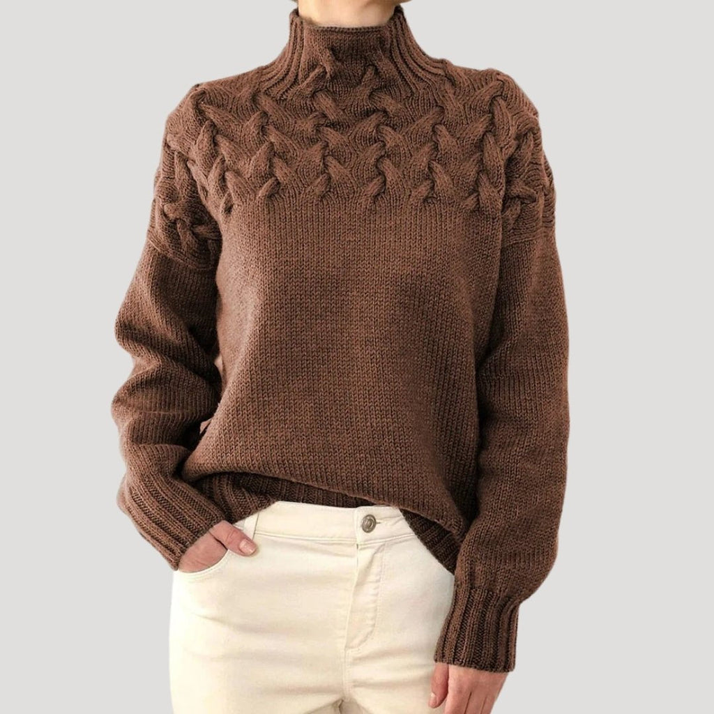 Women's Cable Knit Polo Neck Pullover