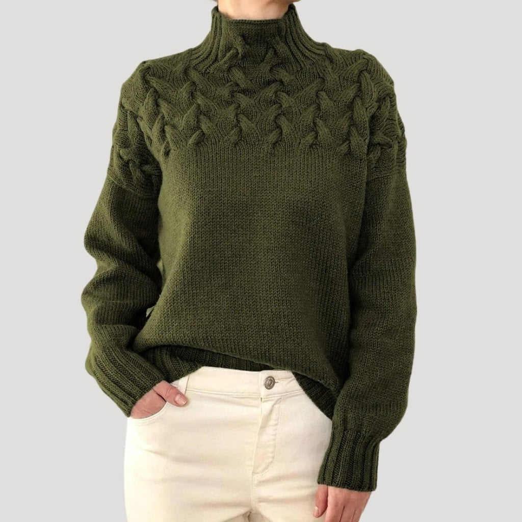 Women's Cable Knit Polo Neck Pullover