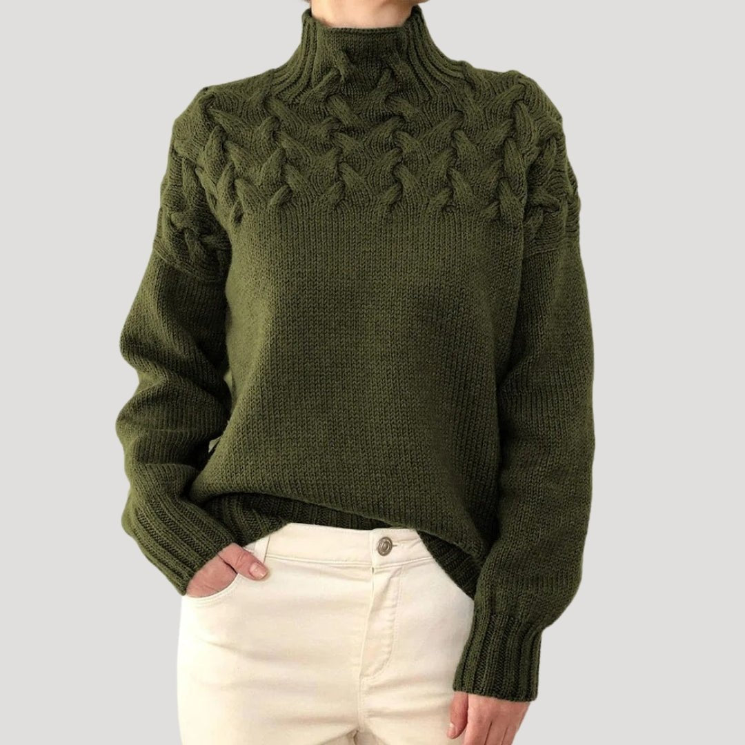 Women's Cable Knit Polo Neck Pullover