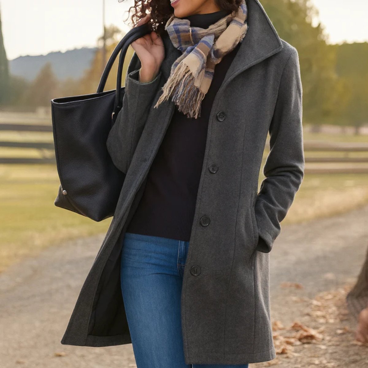 Women's Mid-Length Wool-Blend Single-Breasted Topcoat