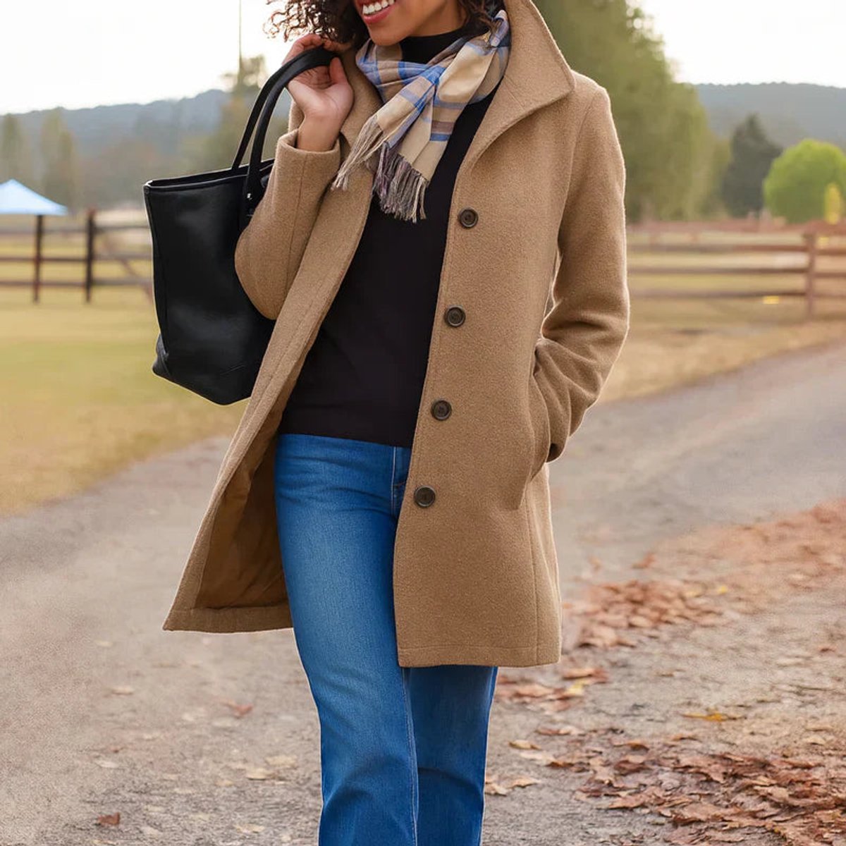 Women's Mid-Length Wool-Blend Single-Breasted Topcoat