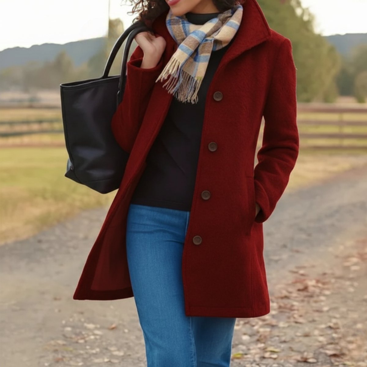 Women's Mid-Length Wool-Blend Single-Breasted Topcoat