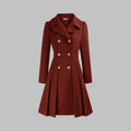 Women's A-Line Pleated Double-Breasted Topcoat