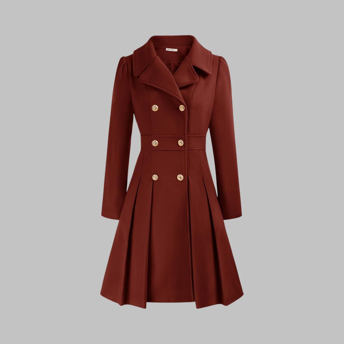 Women's A-Line Pleated Double-Breasted Topcoat