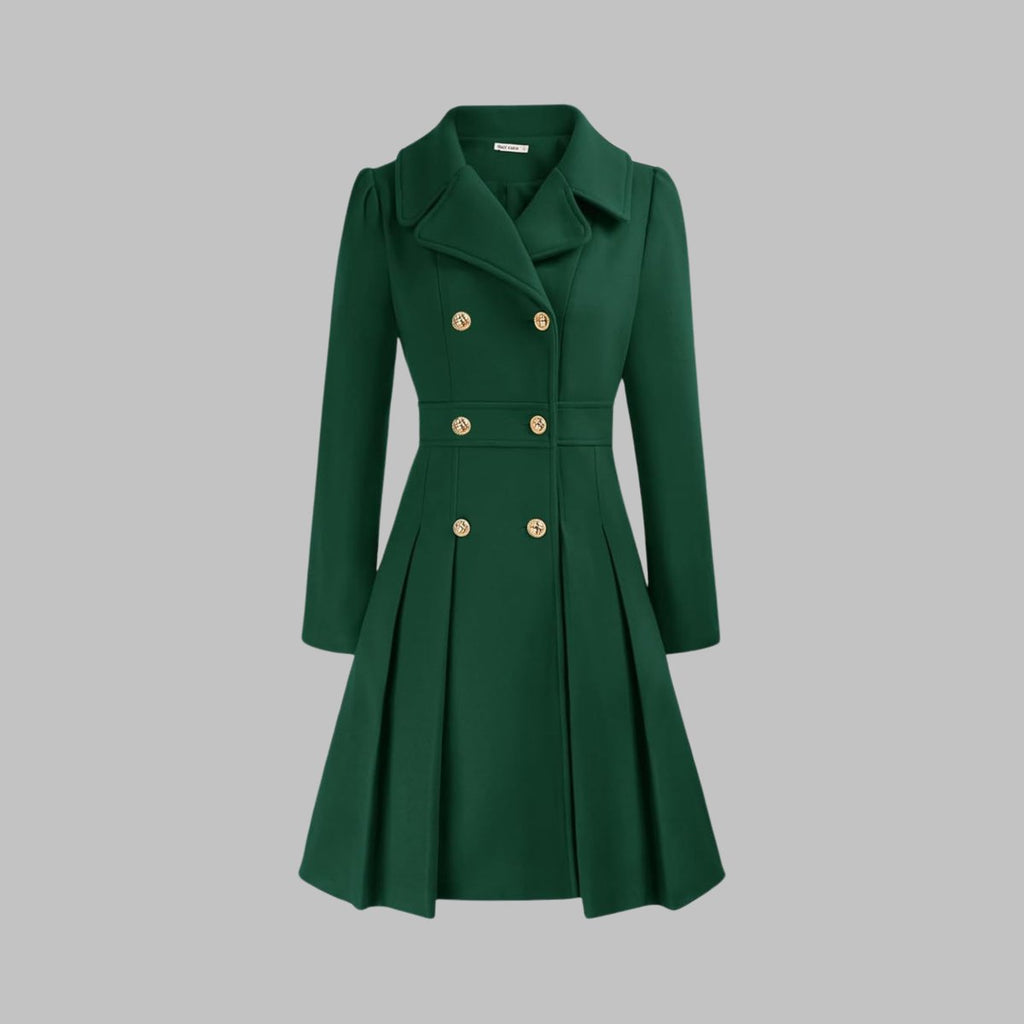 Women's A-Line Pleated Double-Breasted Topcoat