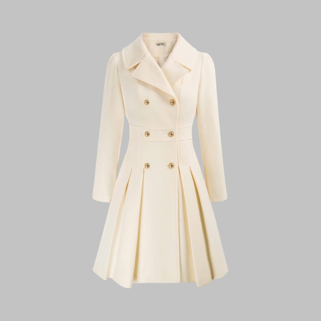 Women's A-Line Pleated Double-Breasted Topcoat