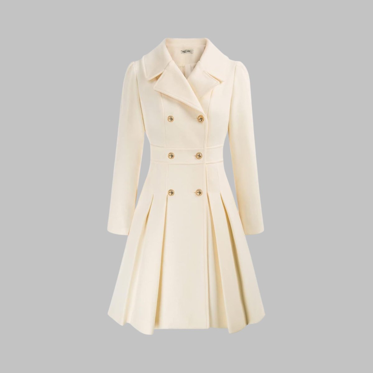Women's A-Line Pleated Double-Breasted Topcoat