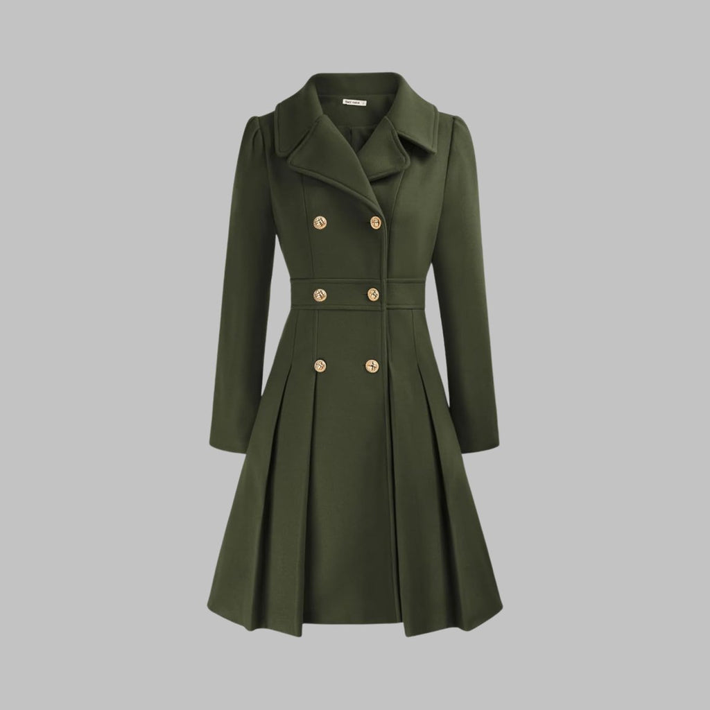 Women's A-Line Pleated Double-Breasted Topcoat