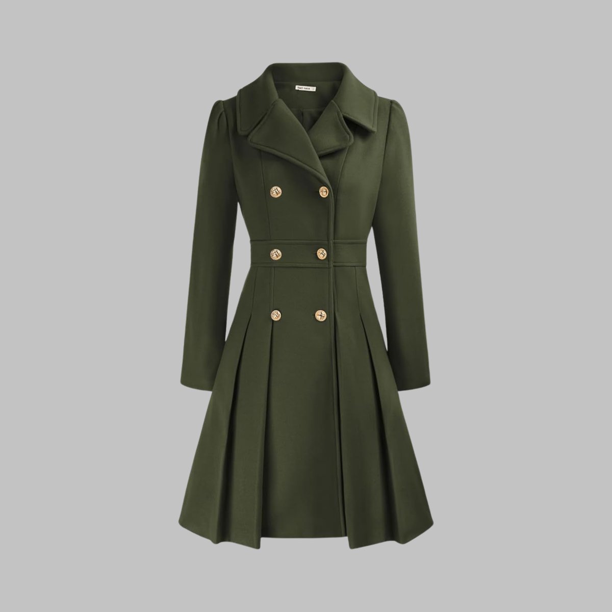 Women's A-Line Pleated Double-Breasted Topcoat