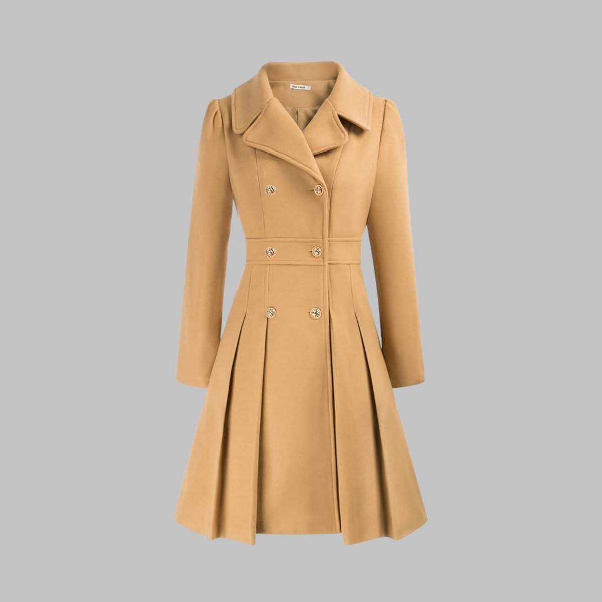 Women's A-Line Pleated Double-Breasted Topcoat
