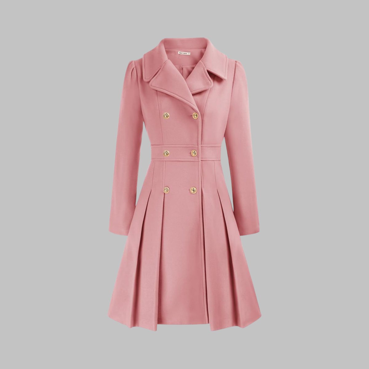Women's A-Line Pleated Double-Breasted Topcoat