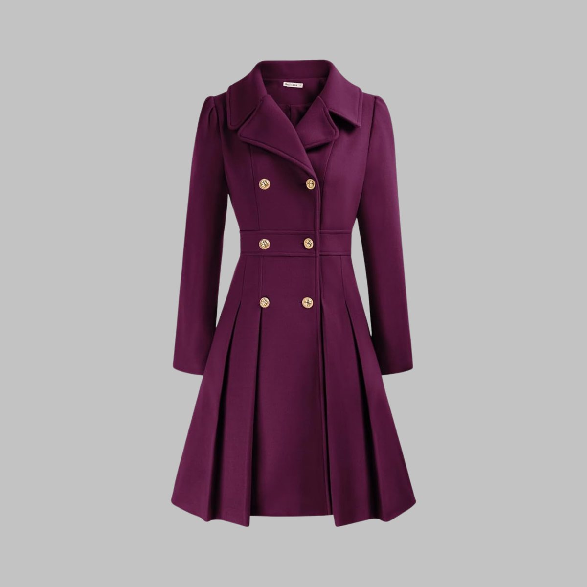Women's A-Line Pleated Double-Breasted Topcoat