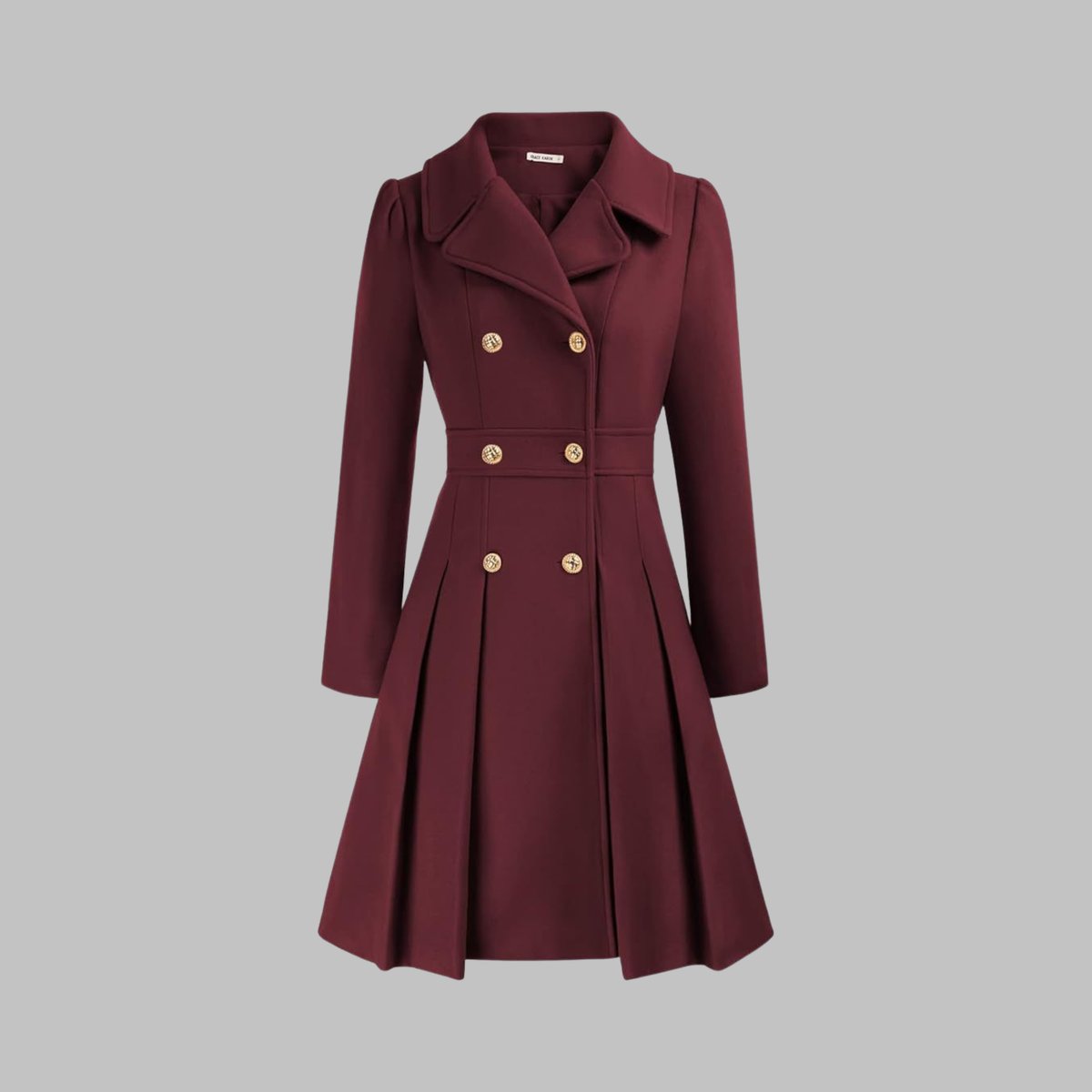 Women's A-Line Pleated Double-Breasted Topcoat
