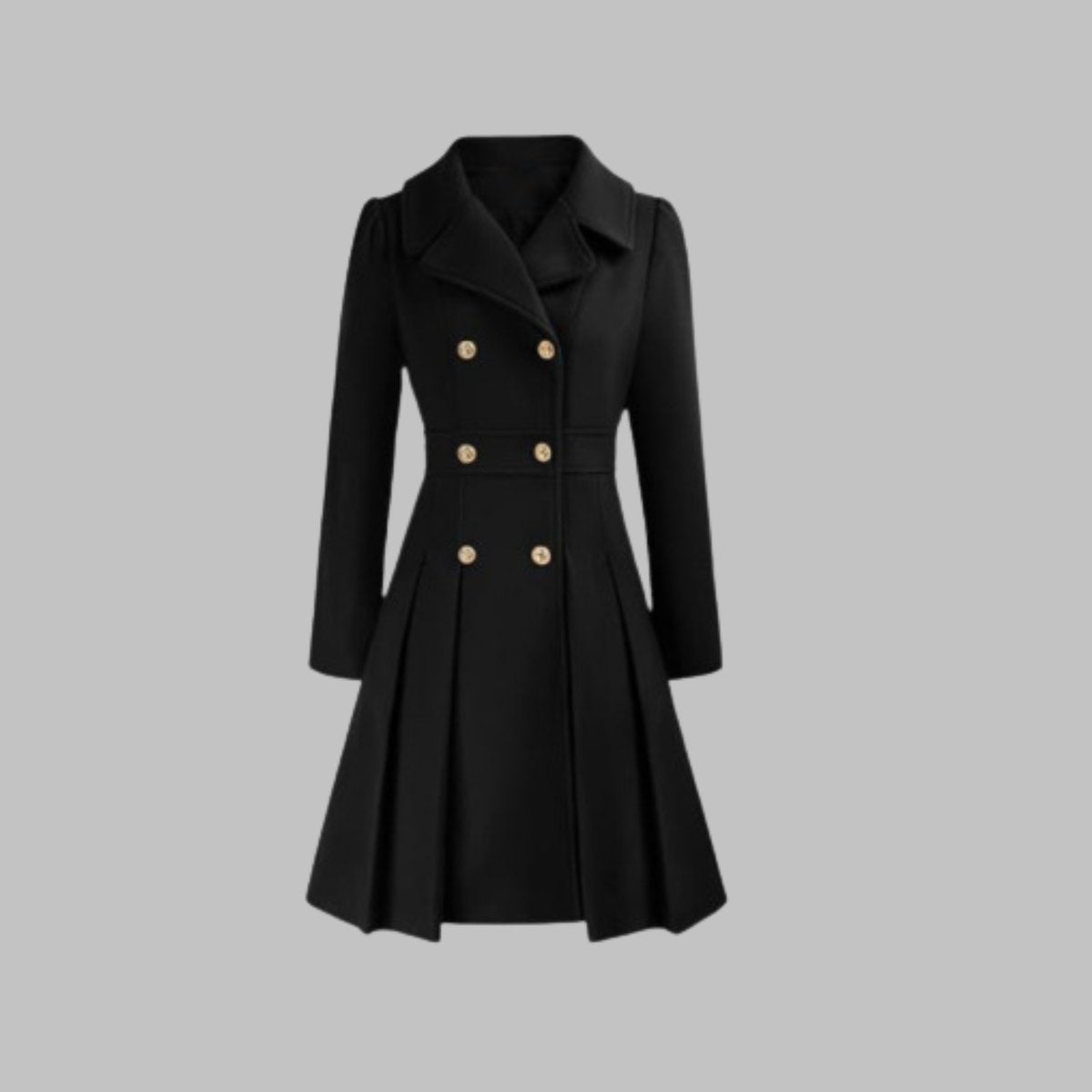 Women's A-Line Pleated Double-Breasted Topcoat