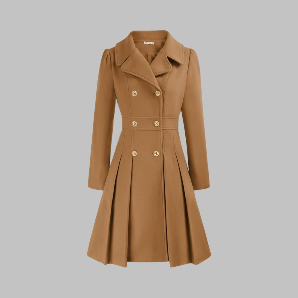 Women's A-Line Pleated Double-Breasted Topcoat