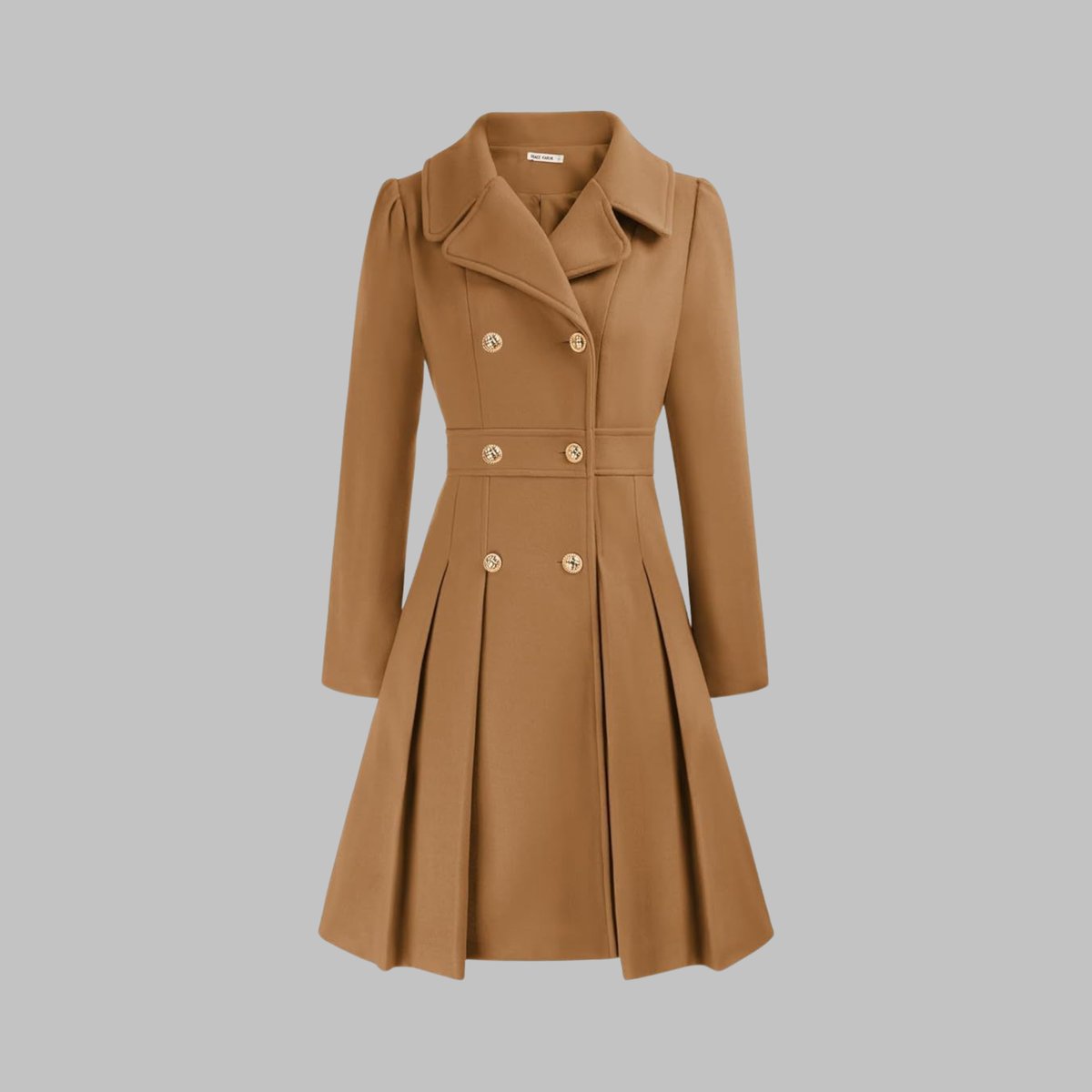 Women's A-Line Pleated Double-Breasted Topcoat