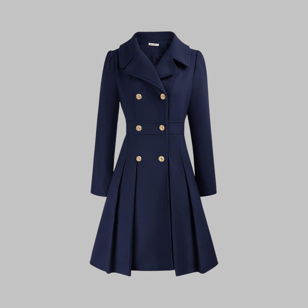 Women's A-Line Pleated Double-Breasted Topcoat
