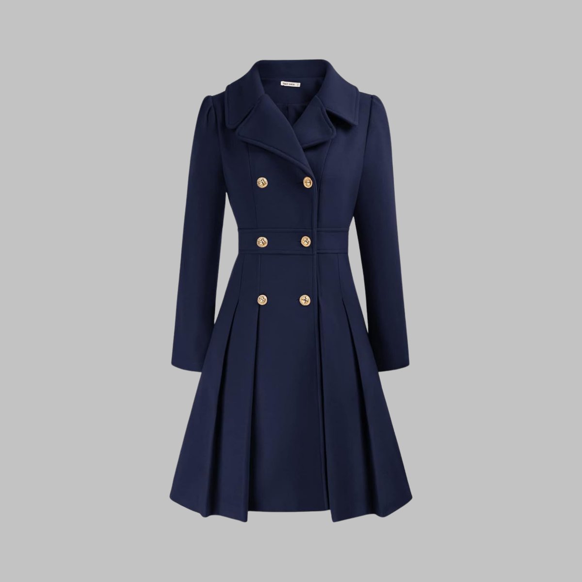 Women's A-Line Pleated Double-Breasted Topcoat