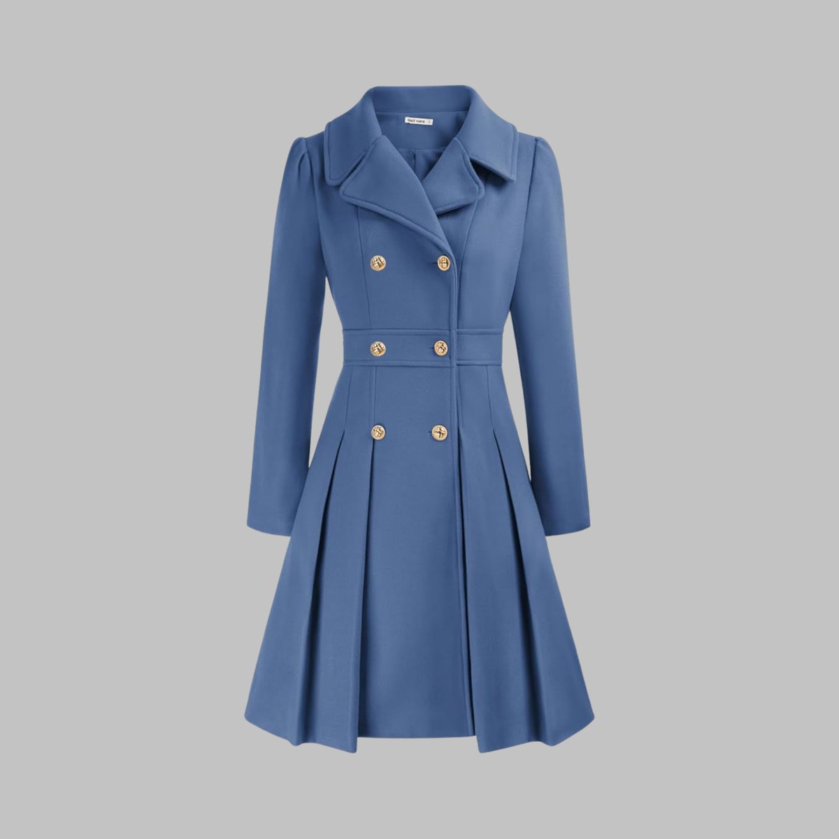 Women's A-Line Pleated Double-Breasted Topcoat