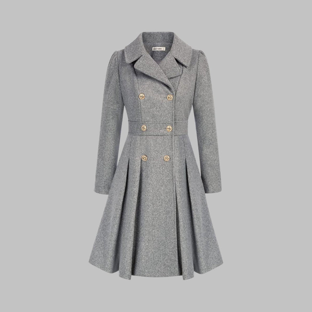 Women's A-Line Pleated Double-Breasted Topcoat