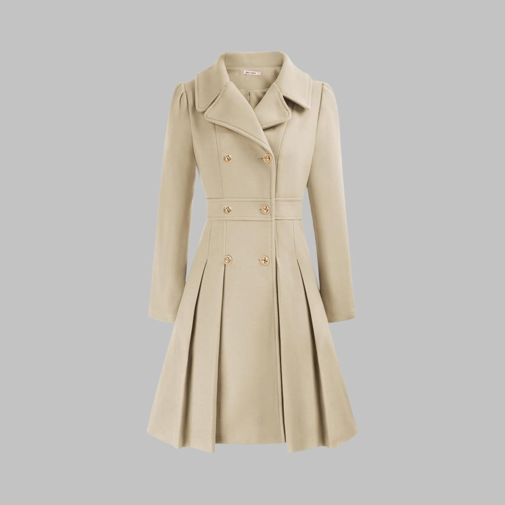 Women's A-Line Pleated Double-Breasted Topcoat