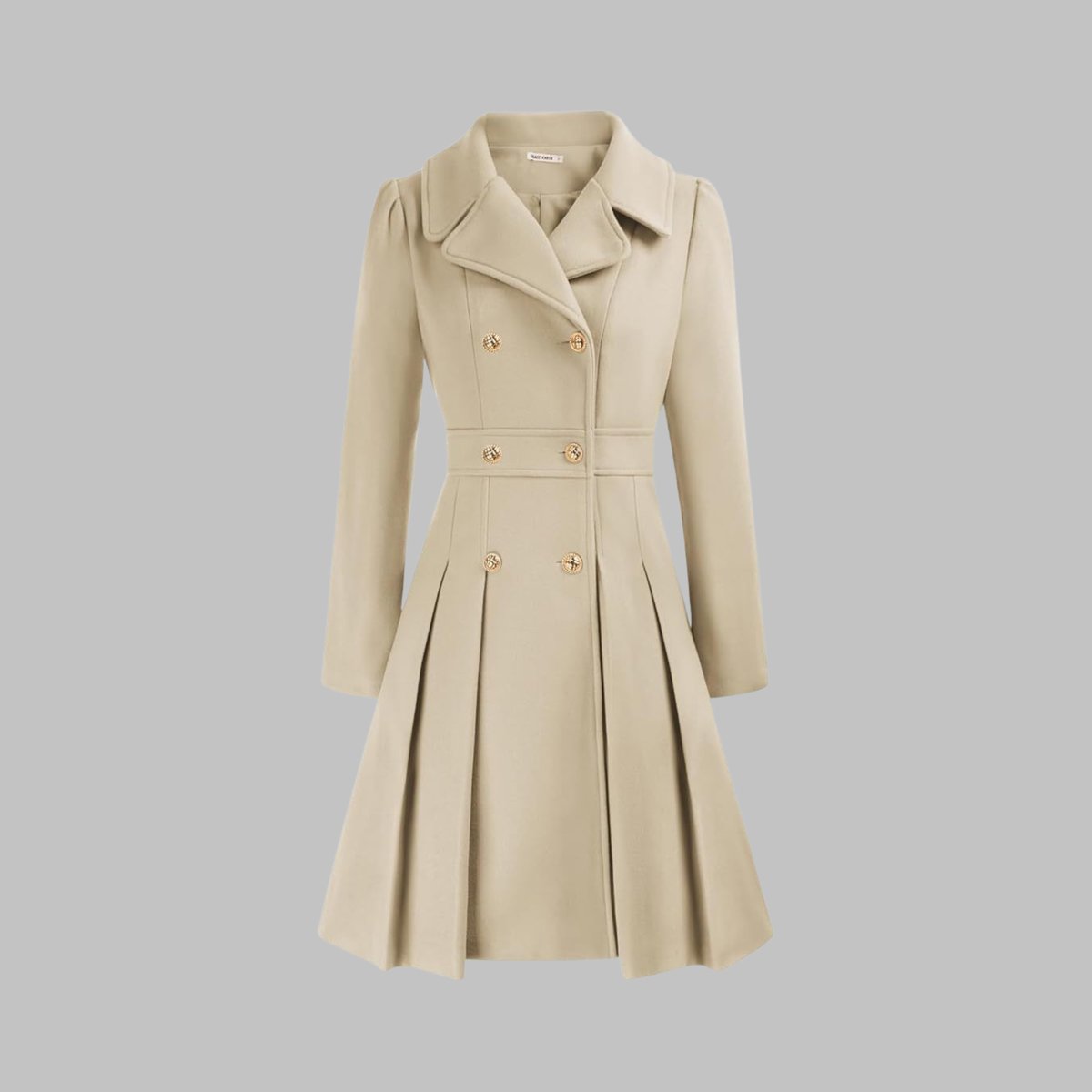 Women's A-Line Pleated Double-Breasted Topcoat