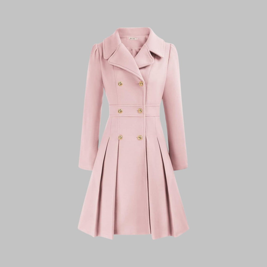 Women's A-Line Pleated Double-Breasted Topcoat