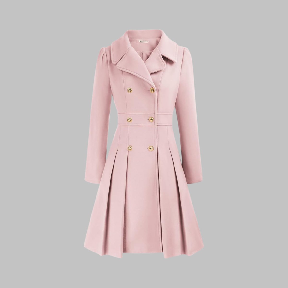 Women's A-Line Pleated Double-Breasted Topcoat
