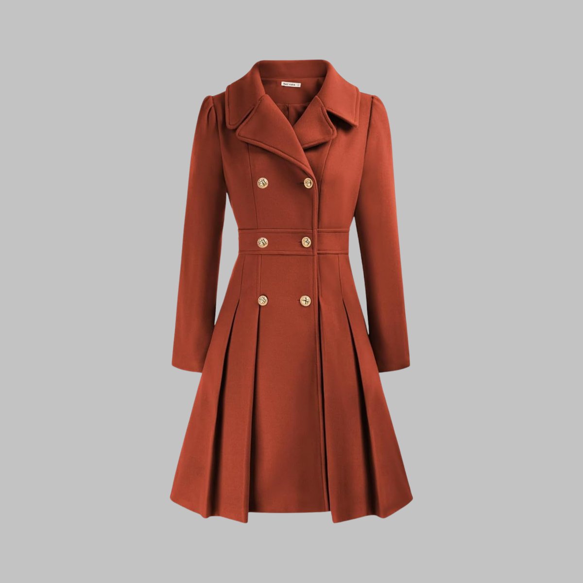 Women's A-Line Pleated Double-Breasted Topcoat