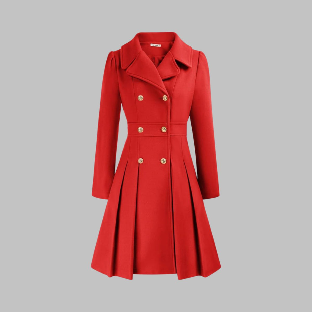 Women's A-Line Pleated Double-Breasted Topcoat