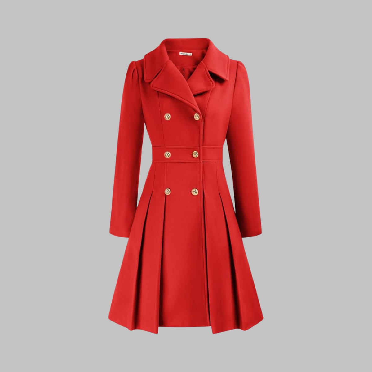 Women's A-Line Pleated Double-Breasted Topcoat