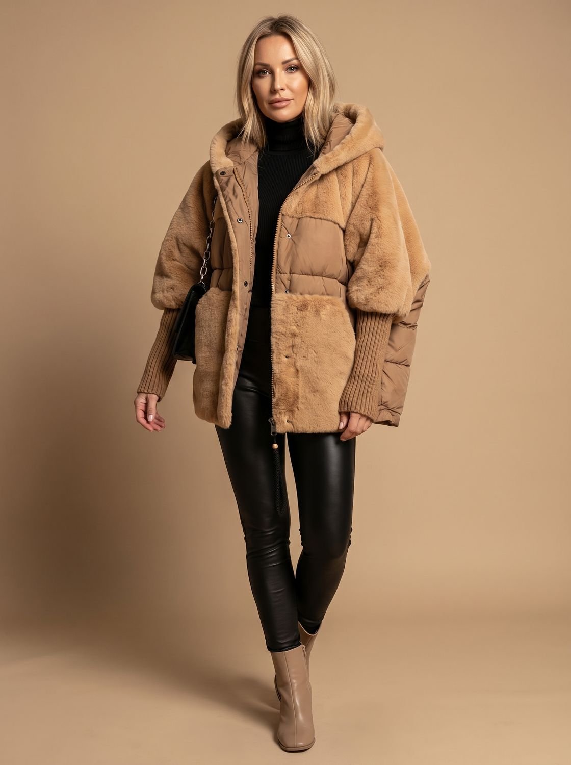 Women's Oversized Hooded Puffer Coat with Faux Fur